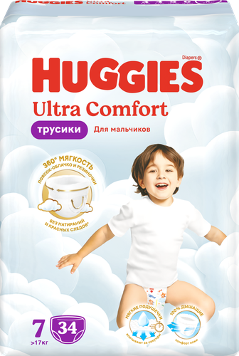 

Подгузники-трусики Huggies Ultra Comfort для мальчиков №7 17 кг, 34 шт.