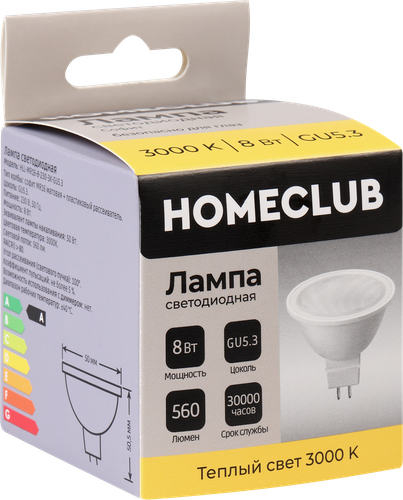 

Лампа светодиодная Homeclub арт. HLL-MR16-8-230-3K-GU5.3