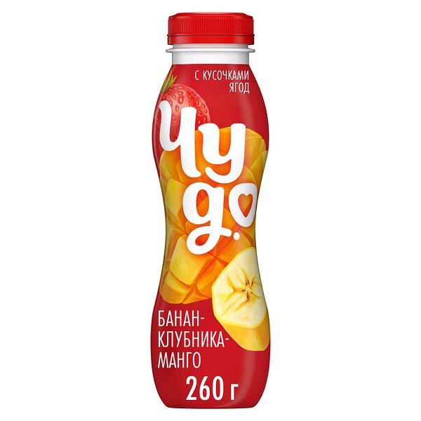 Йогурт питьевой Чудо Банан-клубника-манго 1.9% 260 г
