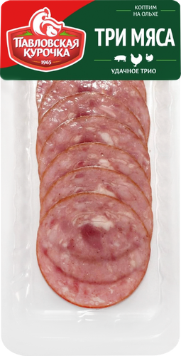 

Колбаса Павловская курочка Три мяса в/к нарезка 90 г