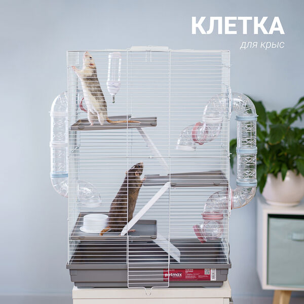 Клетка Petmax для крыс 50х30.2х70 см серая