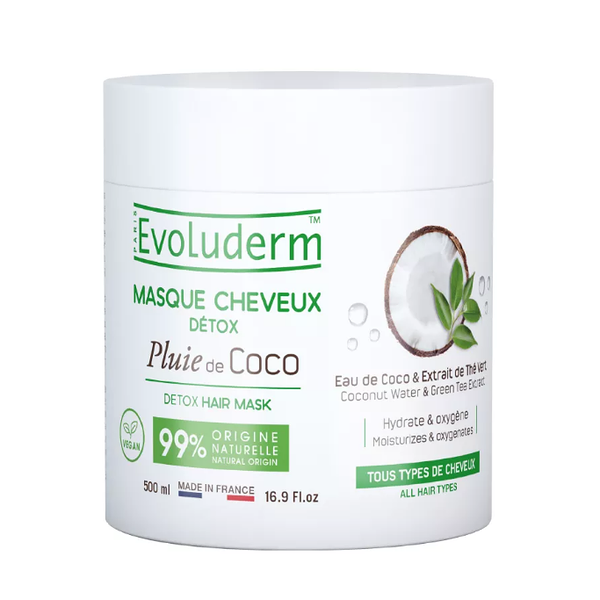 Маска для волос с кокосовой водой и экстрактом зелёного чая, Evoluderm, 500 мл, Франция