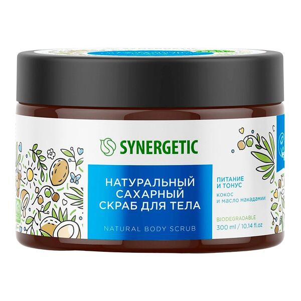 Скраб для тела Synergetic Питание и тонус Кокос и масло макадамии 300 мл