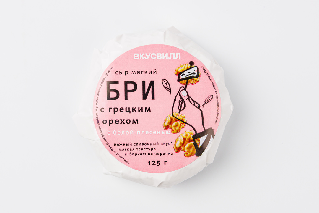 

Сыр мягкий ВкусВилл с белой плесенью Бри с грецким орехом 125 г