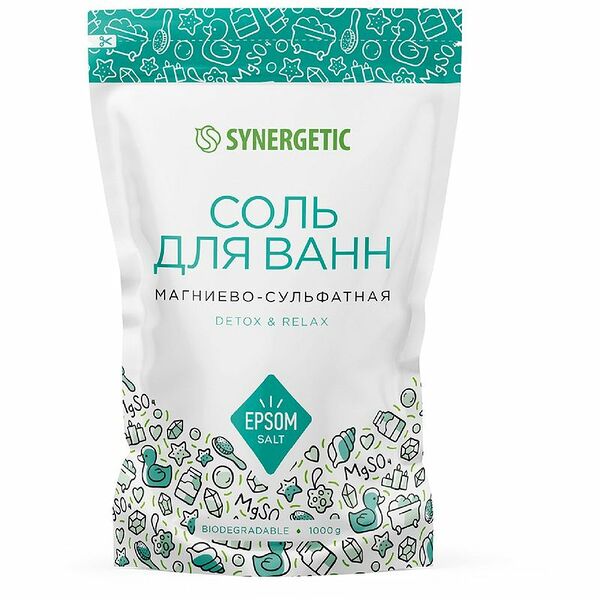 Соль для ванны магниево-сульфатная Synergetic Detox&Relax 1 кг