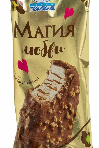 Мороженое пломбир Челны Холод Магия любви Эскимо со вкусом арахиса и карамелью 12% 70 г