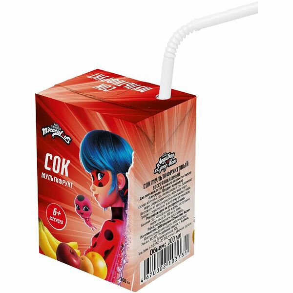 Сок Miraculous Леди Баг и Супер кот мультифруктовый воссстановленный от 6 месяцев, 0.2 л