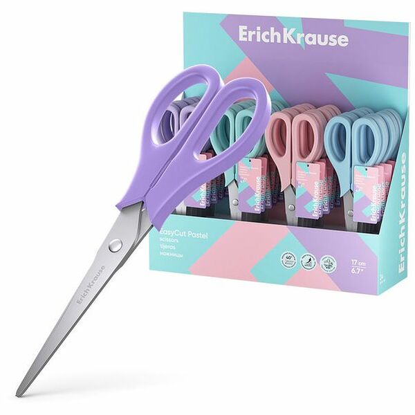 Ножницы ErichKrause EasyCut Pastel, 17 см, 1 шт, в ассортименте
