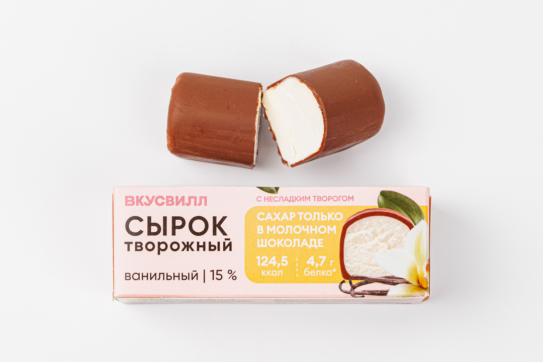 

Сырок творожный ВкусВилл ванильный с несладким творогом в молочном шоколаде 15% 40 г