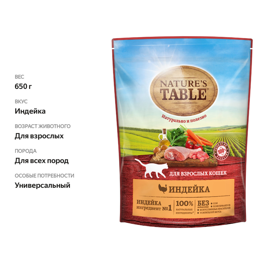 

Сухой корм Nature’s Table для кошек индейка 650 г