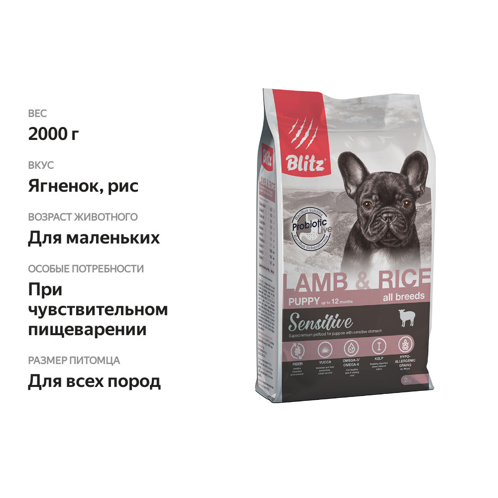 

Сухой корм Blitz Puppy Lamb & Rice для щенков всех пород Ягненок и рис 2000 г