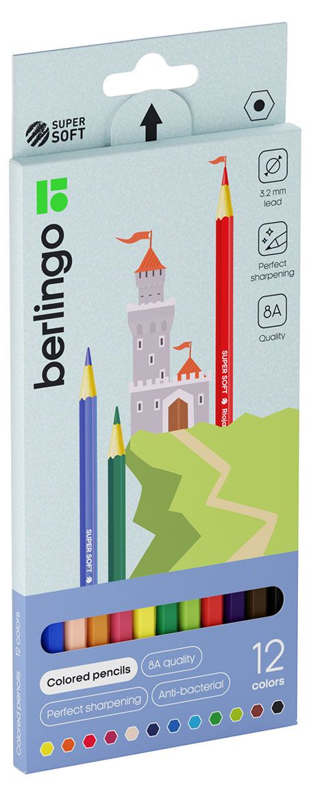 

Карандаши цветные BERLINGO SuperSoft. Замки, 12 цветов