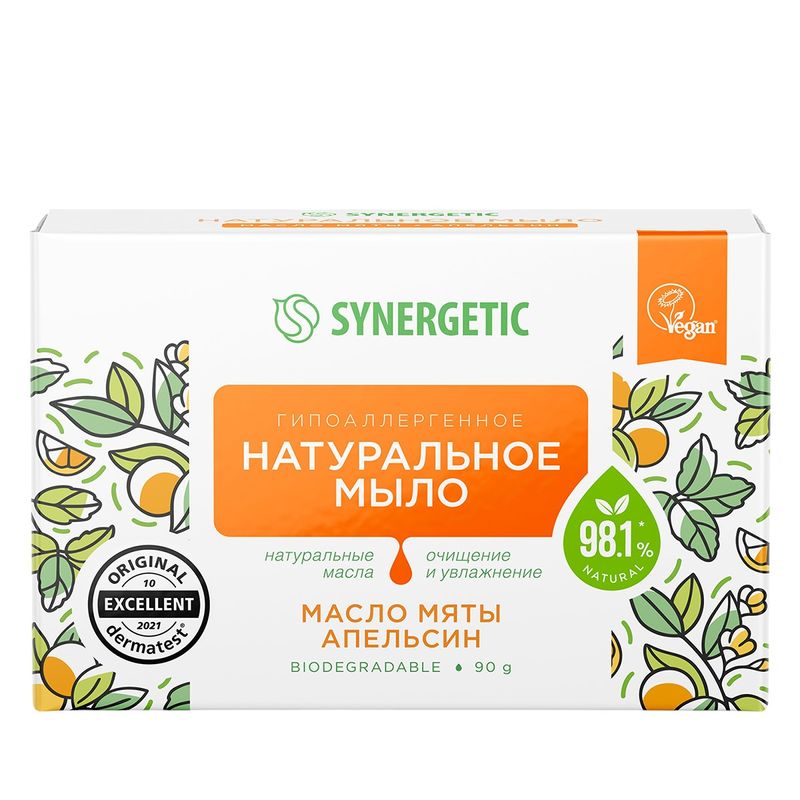 

Мыло Synergetic Гипоаллергенное Масло мяты/апельсин 90 г