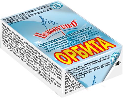 

Продукт молокосодержащий Псковушко Орбита произведенный по технологии плавленого сыра 20%, с змж 100 г