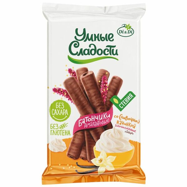 Батончики амарантовые Умные сладости со сливочной начинкой в глазури 20 г