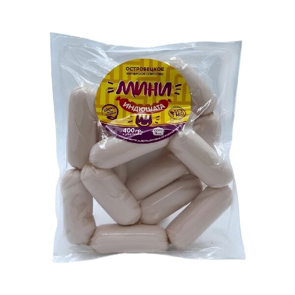 Колб изд вар из мяса индейки Сосиски Из индейки мини МГС 400г ФХ Островецкая индейка