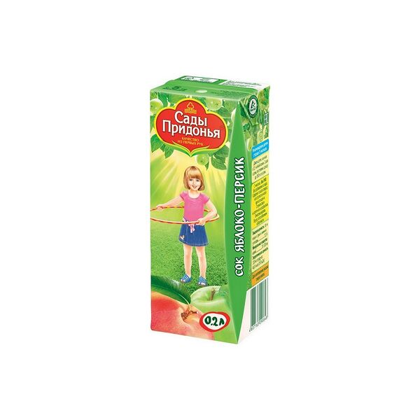 Сок ябл-персик - Яблочный,Персиковый осв., восст. вес 0.2 пакет 0,2л ДП с 5 мес. Сады Придонья