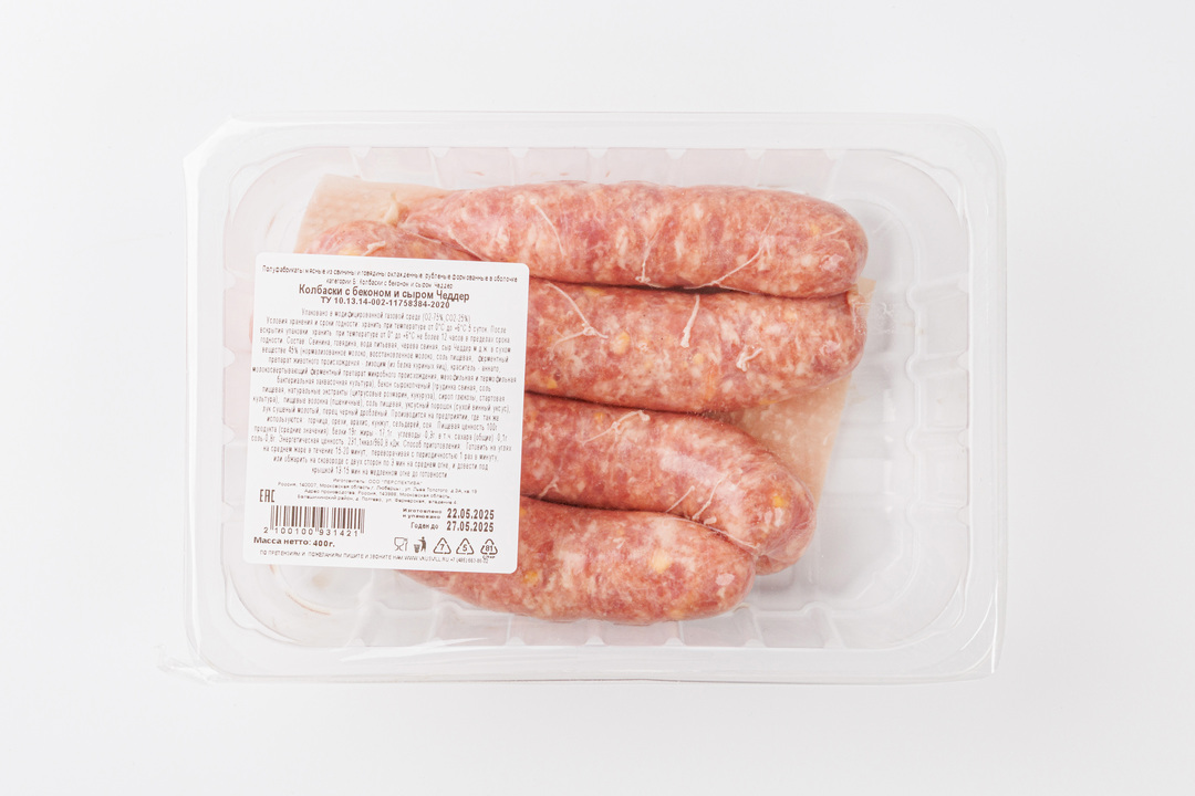 

Колбаски с беконом и сыром чеддер 400 г