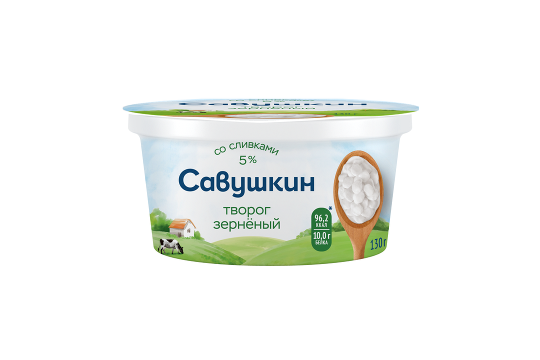

Творог Савушкин 101 зерно со сливками 5% 130 г