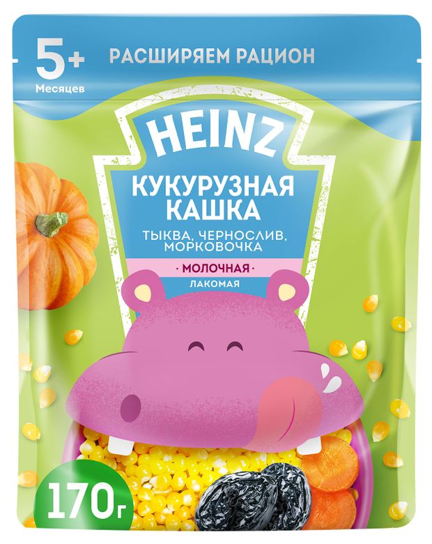 

Каша кукуруза молочная Heinz Лакомая Тыква, чернослив, морковочка, с 5 месяцев 170 г