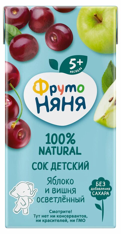 

Сок детский ФрутоНяня яблоко-вишня осветленный, 200 мл
