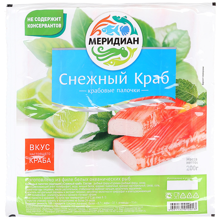 

Крабовые палочки Меридиан Снежный краб 200 г