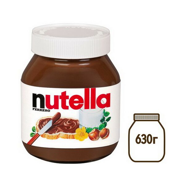 Ореховая паста Nutella стекло FERRERO вес 630г. РОССИЯ Импортер в РБ ООО «Альфа-Дистрибьюция»
