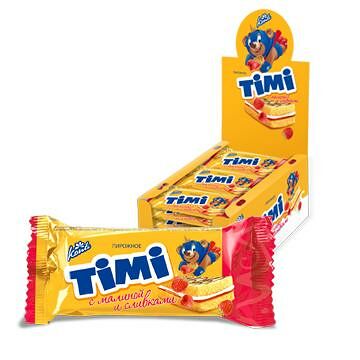 Пирожное бисквитное Тими с малиной и сливками 33г