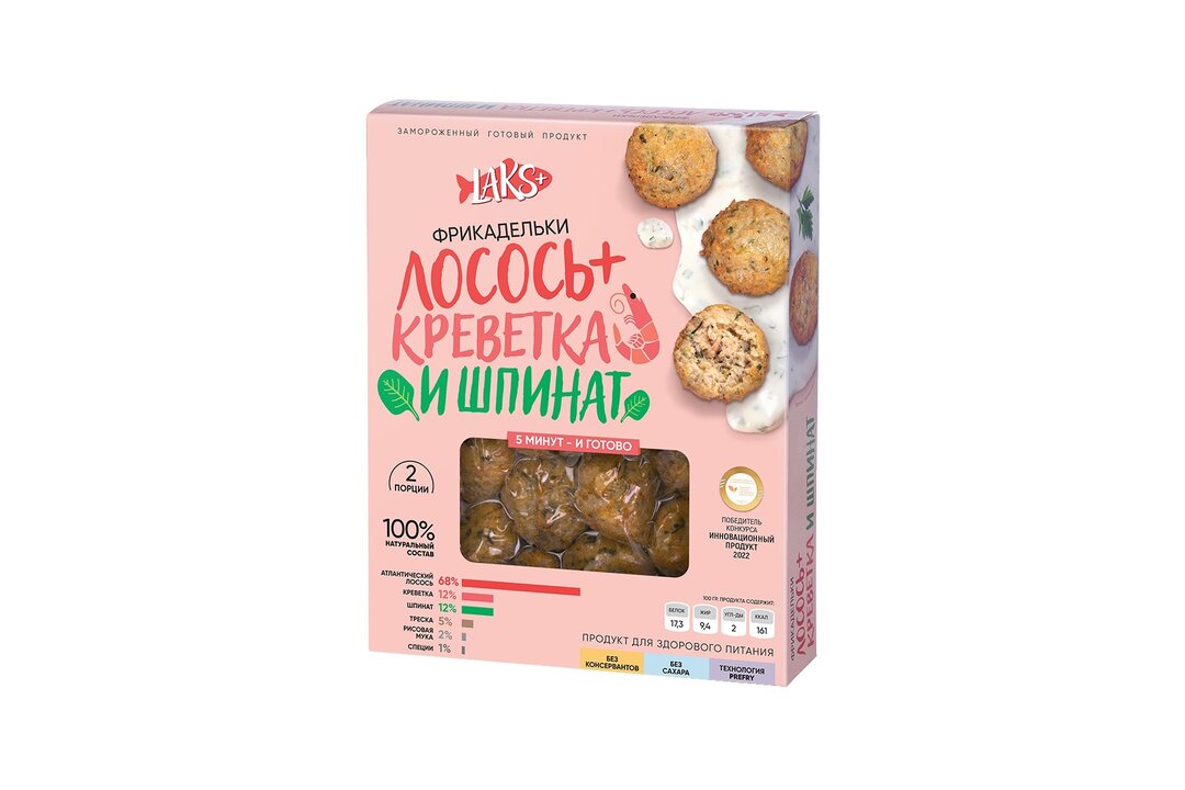 

Фрикадельки Laks+ лосось креветки шпинат 300 г