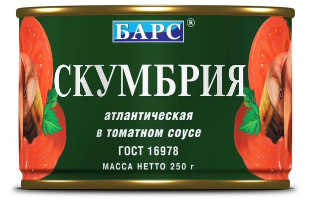 

Скумбрия атлантическая Барс в томатном соусе 250 г