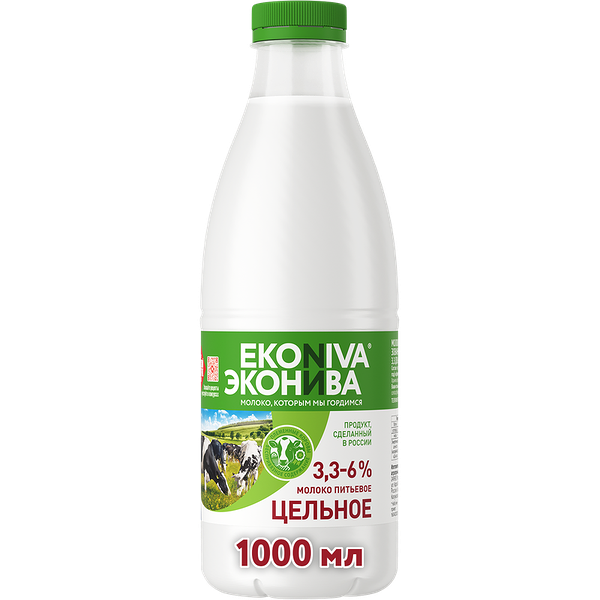 Молоко пастеризованное ЭкоНива цельное 3.3–6% 1 л