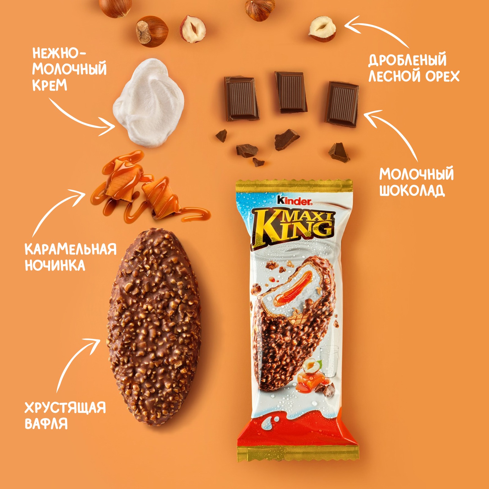 

Пирожное Kinder Maxi King орехи и карамель 35 г