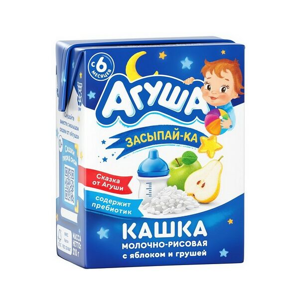 Каша молочная рисовая Засыпай-ка с яблоком и грушей 2,7% стер с пребиот вещ с 6 мес 200мл ДП Агуша