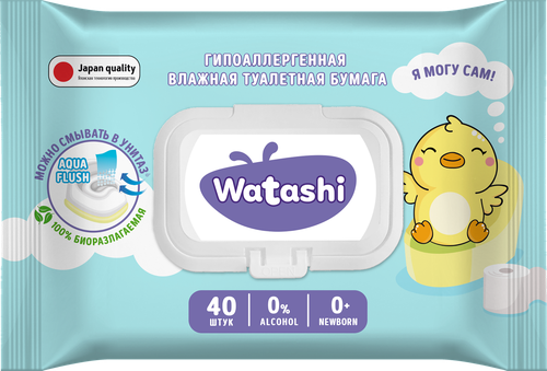 

Туалетная бумага влажная Watashi для детей 40 шт.