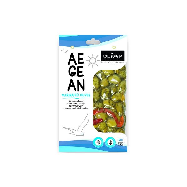 Оливки Olymp Aegean зеленые с косточкой в/у 250г
