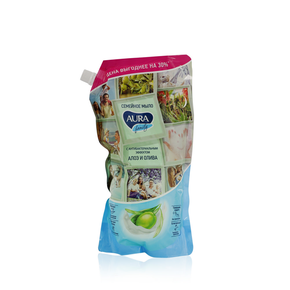 

Мыло жидкое Aura Family олива и алоэ с антибактериальным эффектом 1000 мл