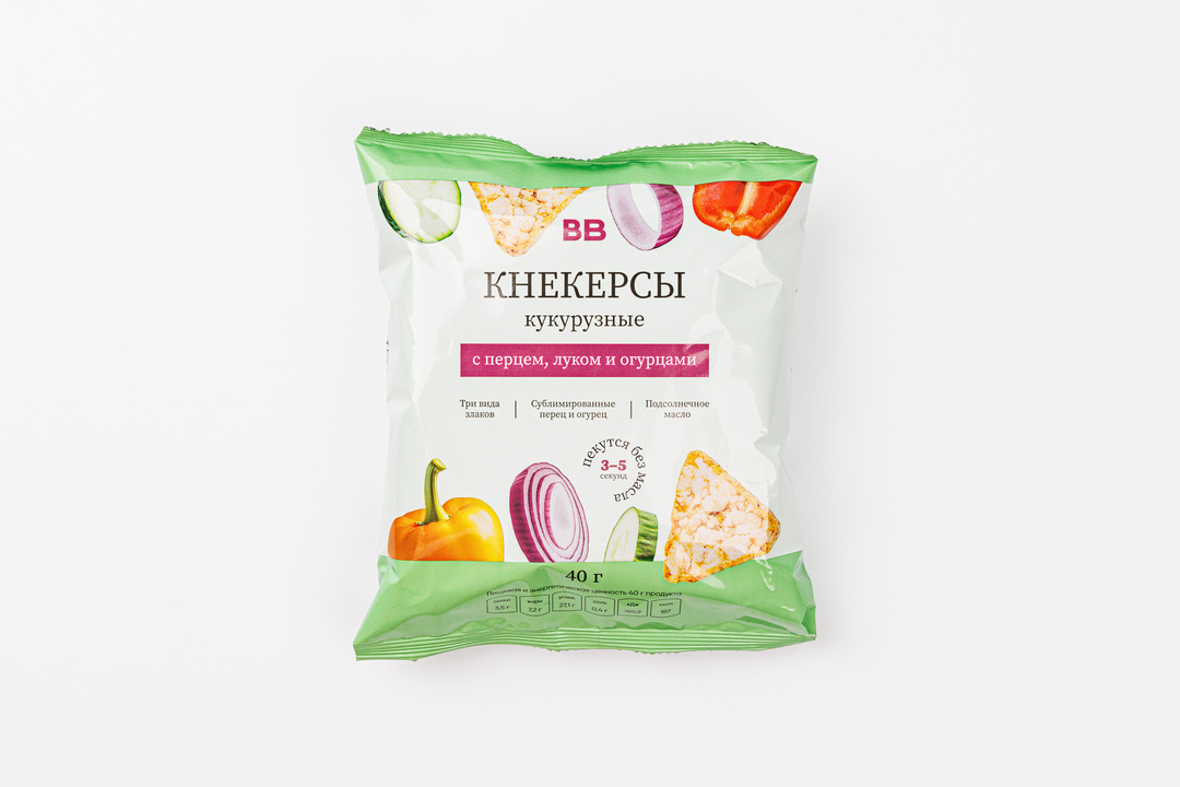 

Кнекерсы ВкусВилл кукурузные с перцем, луком и огурцами 40 г