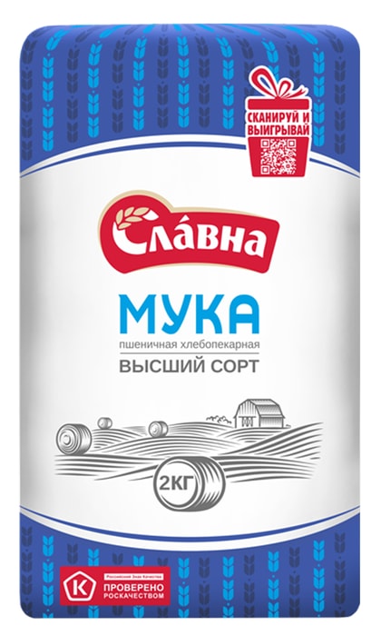 

Мука пшеничная Славна Старооскольская хлебопекарная высший сорт ГОСТ 2 кг