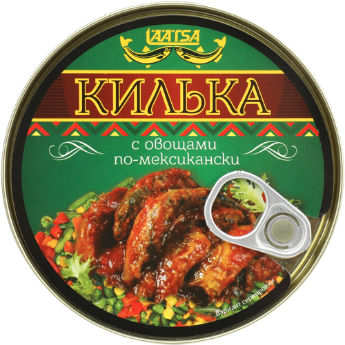 

Килька каспийская Laatsa неразделанная обжаренная с овощами в томатном соусе По-мексикански 240 г