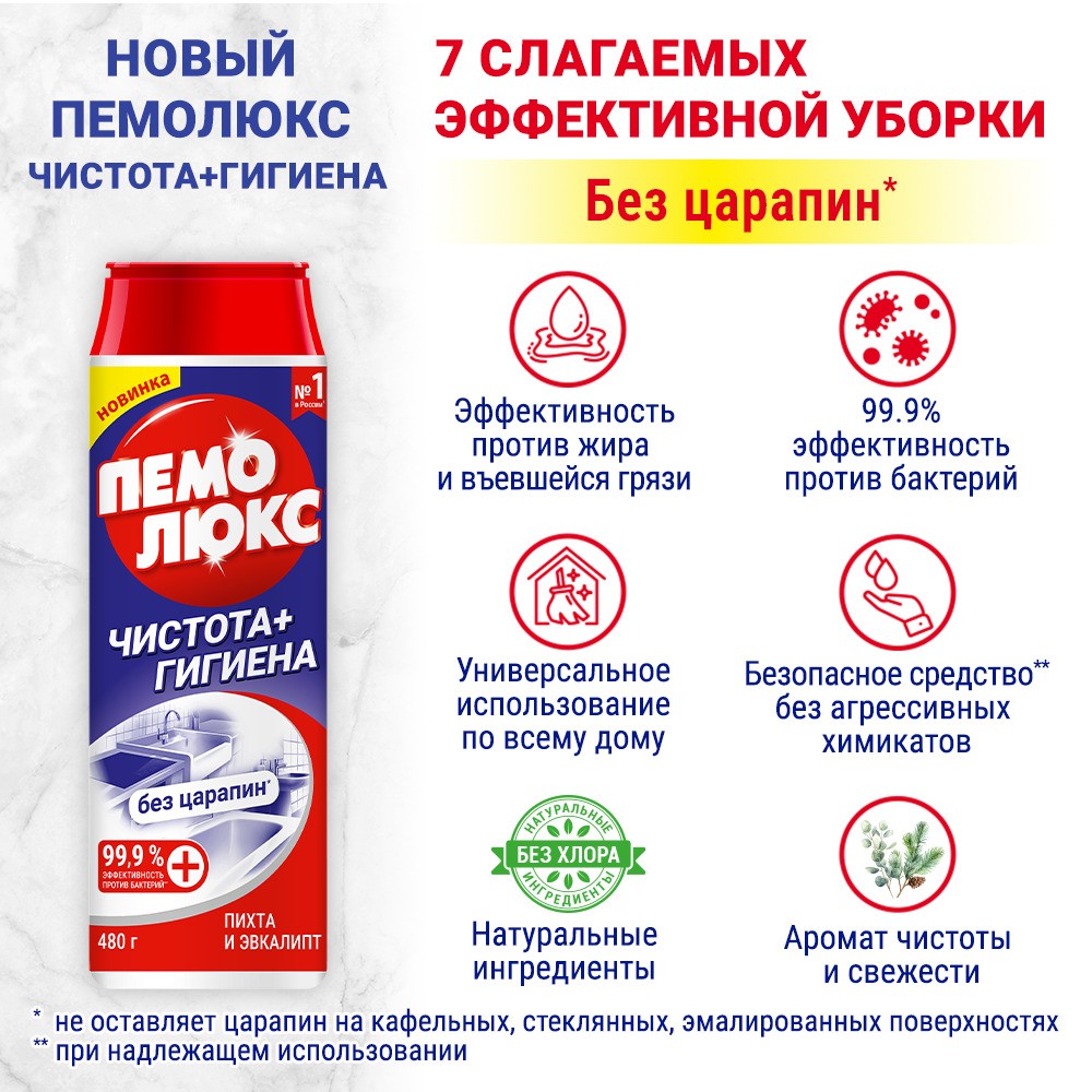 

Чистящий порошок Пемолюкс Чистота и гигиена с пихтой и эвкалиптом 480 г