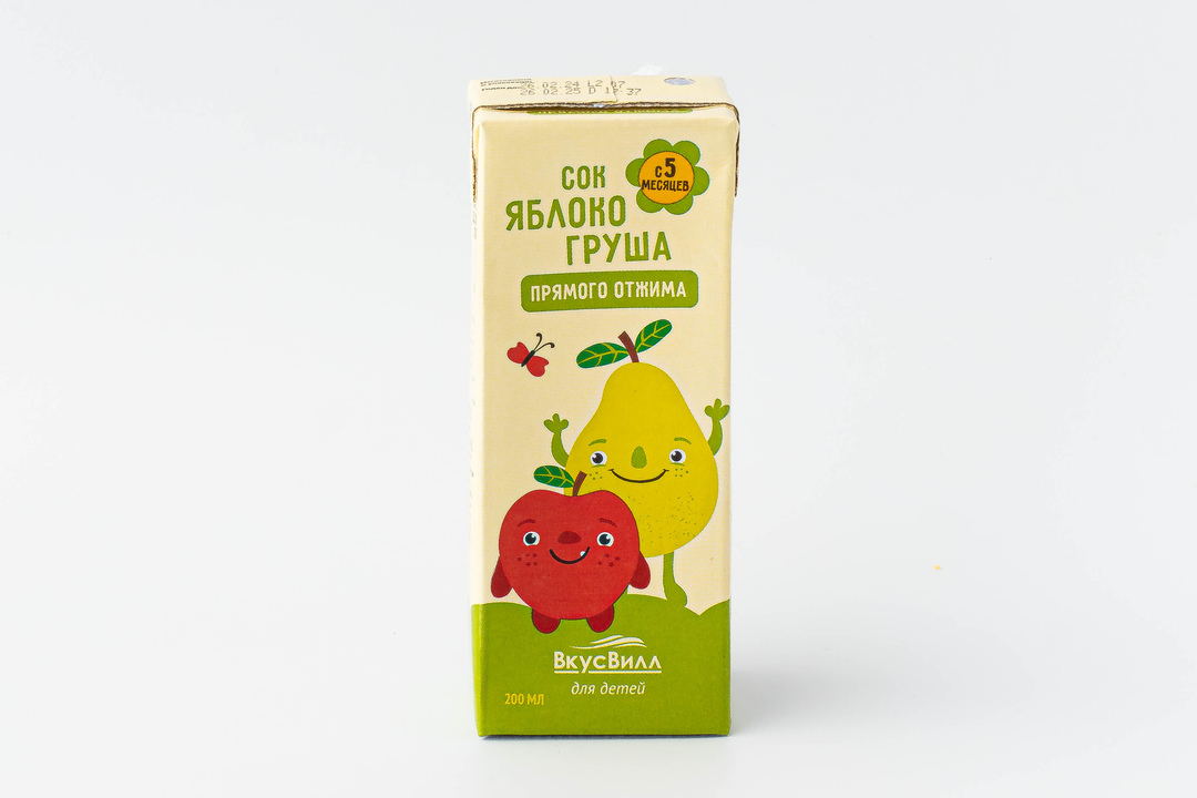 

Сок ВкусВилл детский яблоко-груша прямого отжима 200 мл