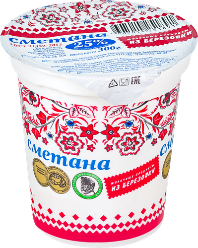 

Сметана Молочные продукты из Березовки 25% БЗМЖ 300 г
