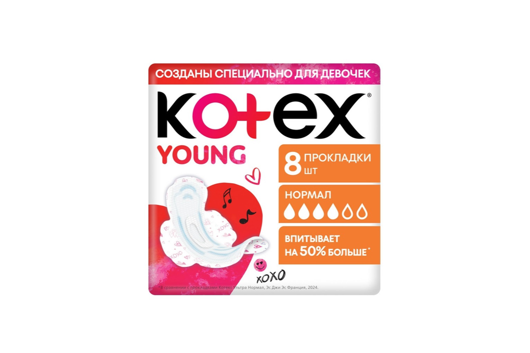

Прокладки Kotex Young Нормал гигиенические для девочек 8 шт.