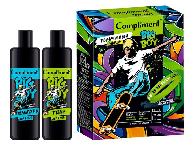 

Подарочный набор мужской Compliment Big Boy №1811 (Шампунь для волос + гель для душа + силиконовый браслет), 3 предмета
