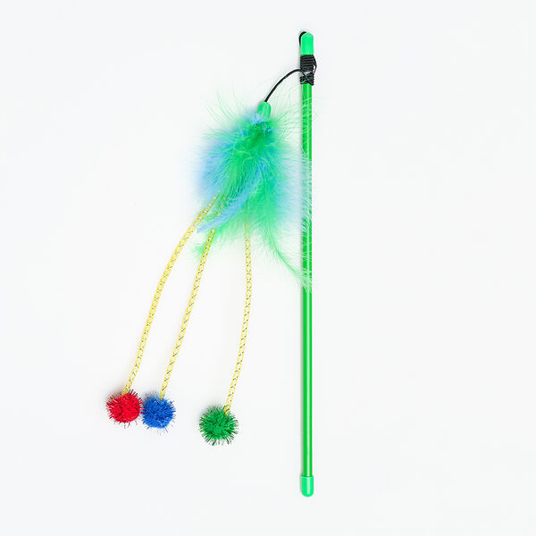 Игрушка-дразнилка Rurri с перьями для кошек, длина игрушки 27 см, длина палки 36,5 см