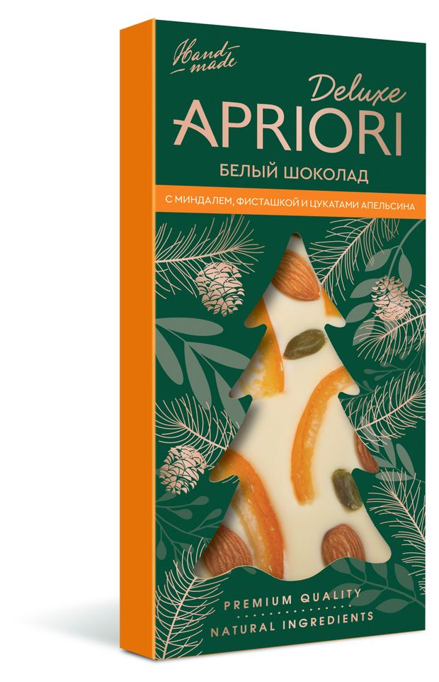 

Шоколад белый Apriori Deluxe с миндалем фисташками и цукатами апельсина 85 г