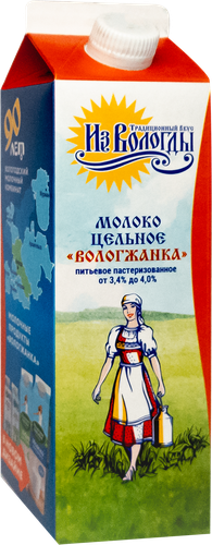 

Молоко Вологжанка цельное пастеризованное 3.4-4% 1 л