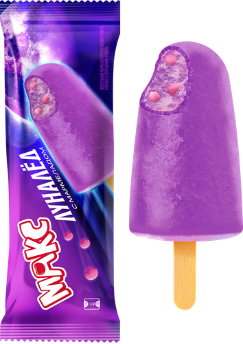 

Мороженое Max Фруктовый лед со вкусом земляники с мармеладом бабл-гам Луналед 55 г