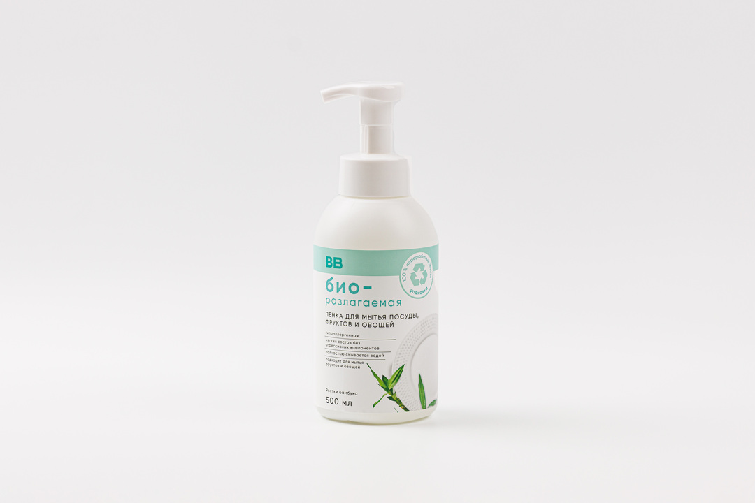

Пенка для мытья посуды, фруктов и овощей ВкусВилл биоразлагаемая Ростки бамбука 500 мл
