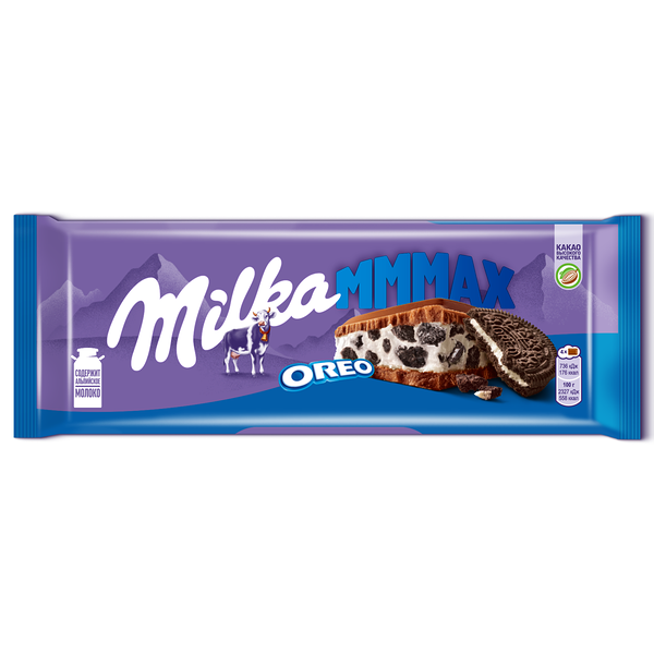 Шоколад молочный Milka Mmmax с ванильной начинкой и кусочками печенья Орео 253 г